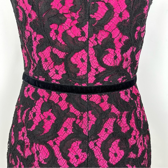 Karen Millen Pink & Black Lace Belted Sleeveless Sheath Pencil Cocktail Dress 8 - Picture 12 of 13